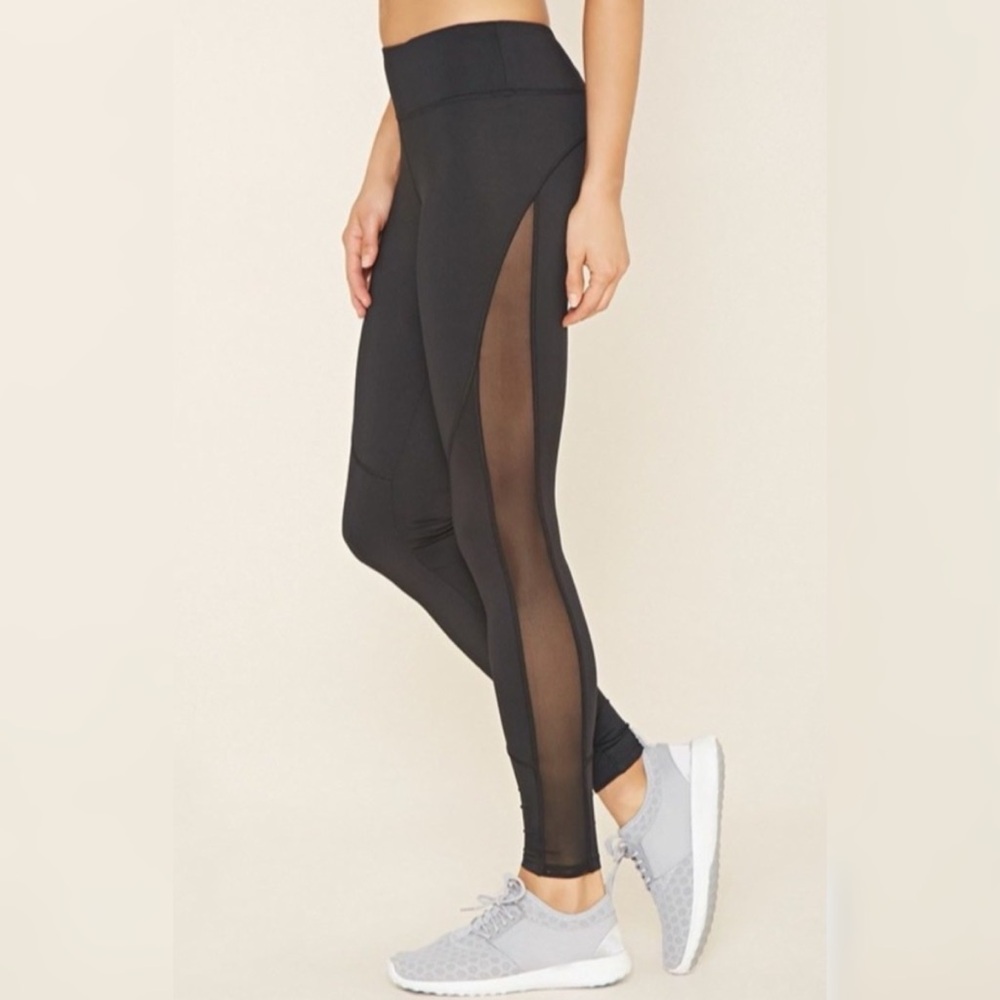 Forever 21 Black Sexy Sheer Stretch Mesh Side Panel Active Leggings Pants S